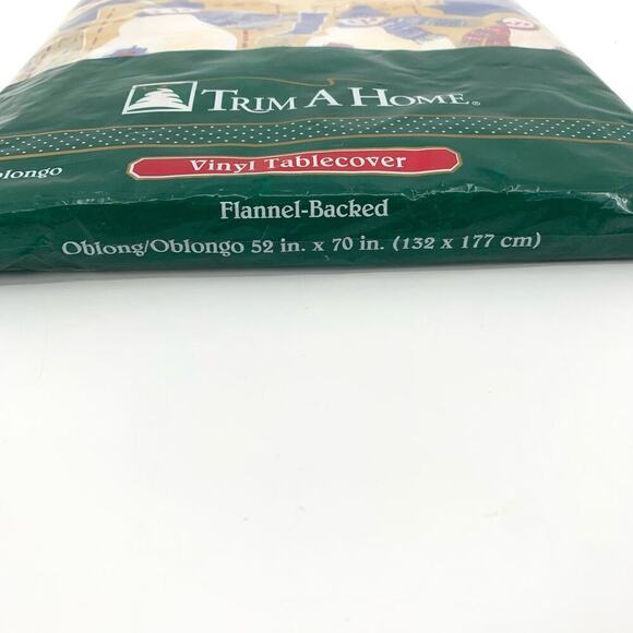 VTG NOS Trim A Home Christmas Vinyl Flannel Backed Table Cover Oblong 52”x70” - Picture 7 of 8